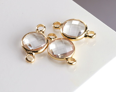 Clear Crystal Round Link in Gold Finish Bezel 14.5x8.5mm