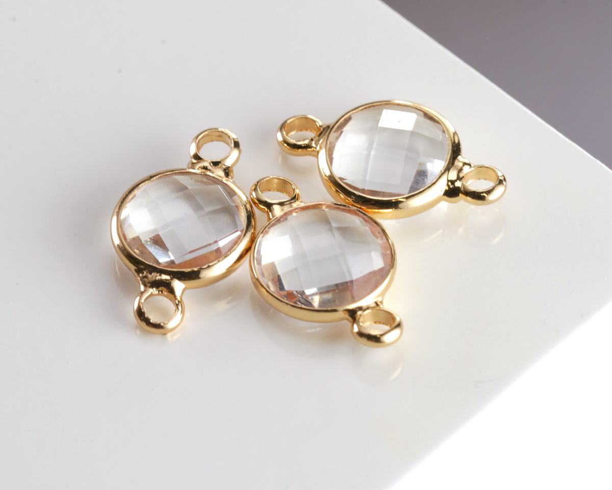 Clear Crystal Round Link in Gold Finish Bezel 14.5x8.5mm