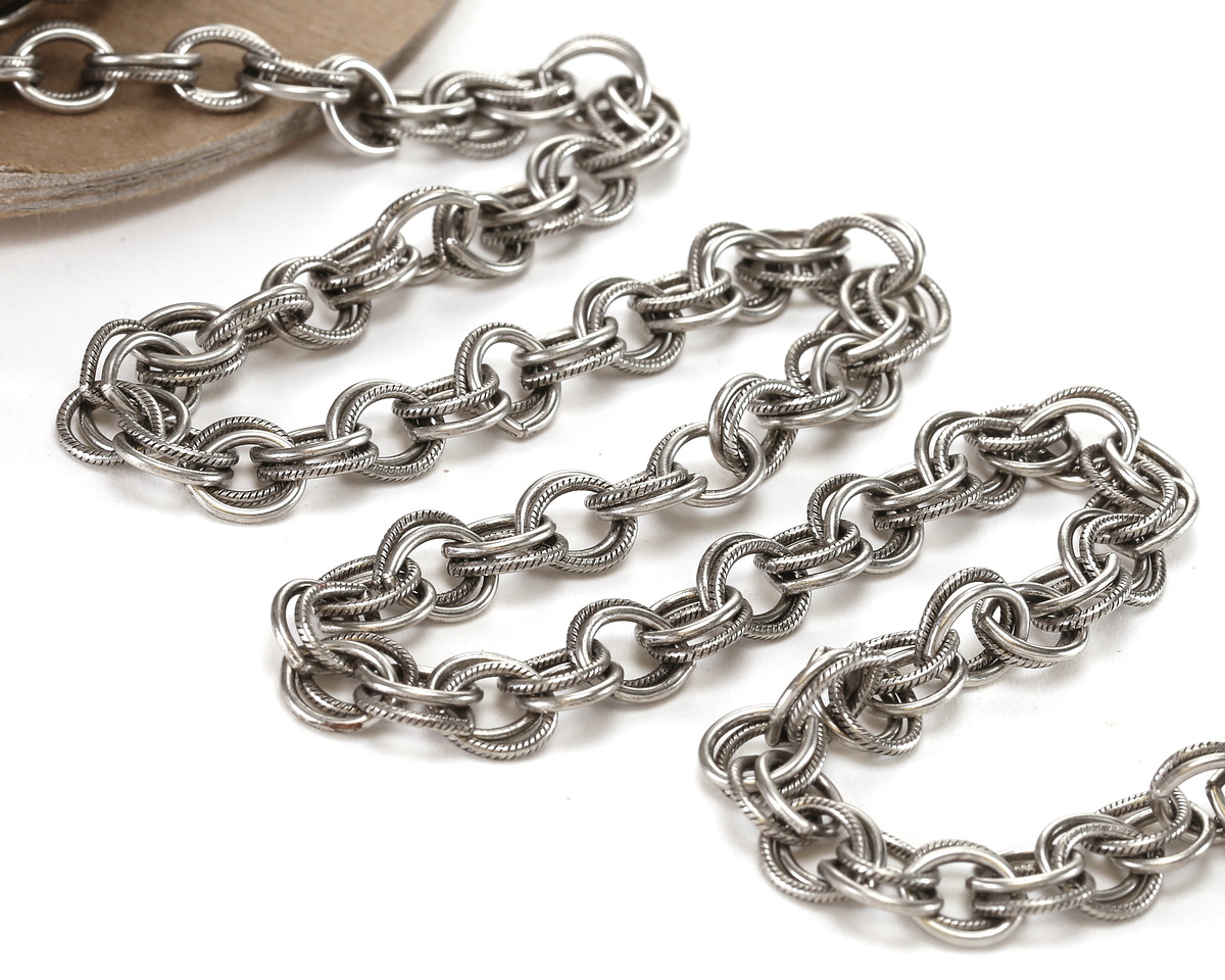 Antique Silver Finish Etched Large Double Cable Chain