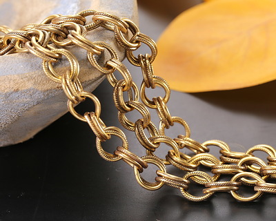Antique Gold Finish Etched Large Double Cable Chain