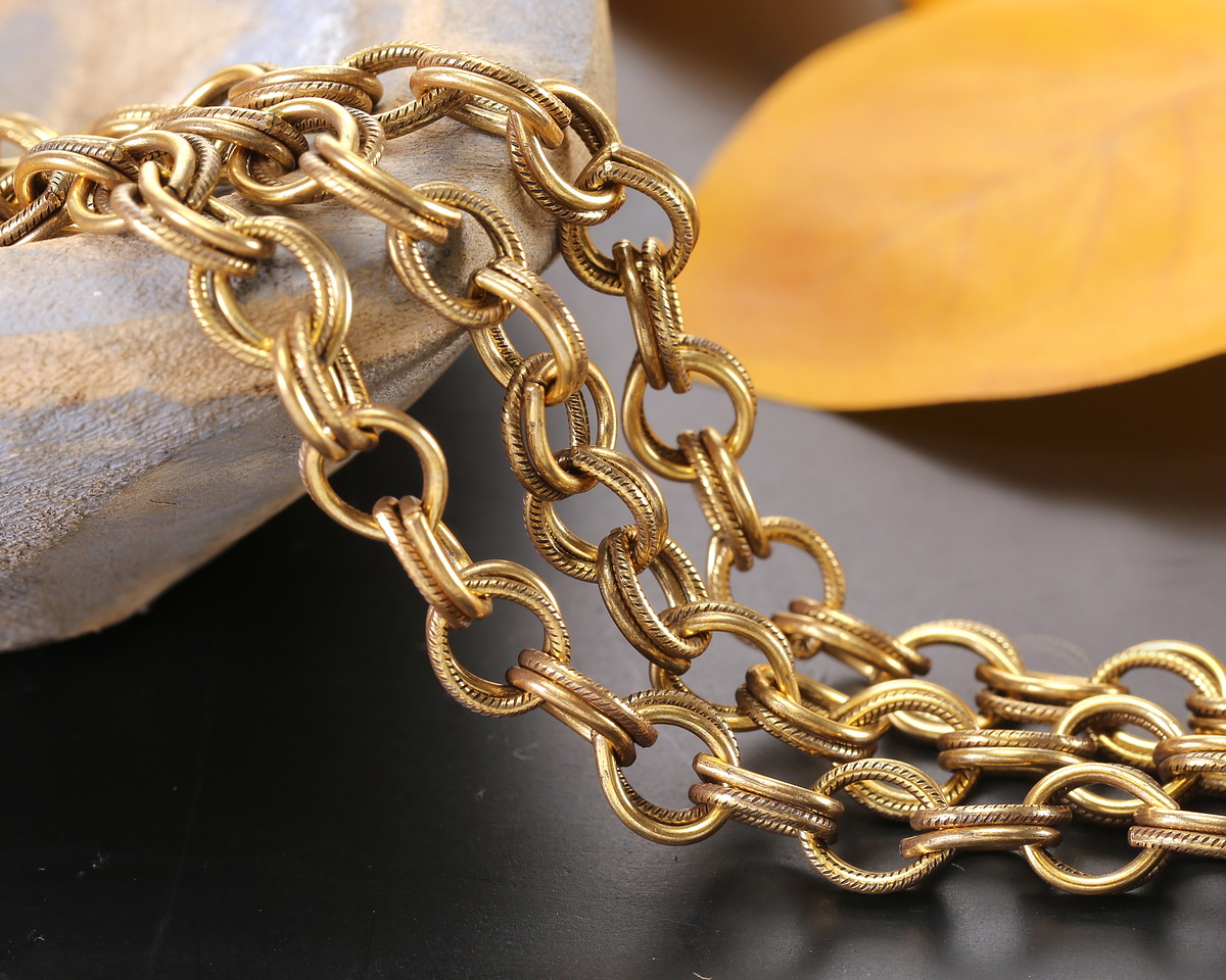 Antique Gold Finish Etched Large Double Cable Chain