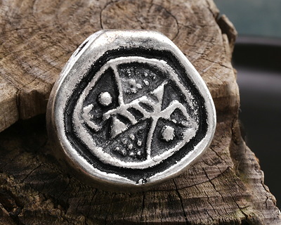Mykonos Metalized Ceramic Antique Silver Large Carved Focal 40mm