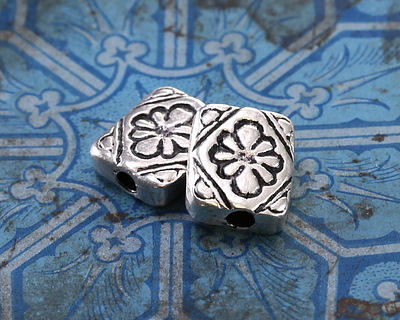 Mykonos Antique Silver (plated) Floral Ornate Rectangle 11x9.5mm