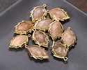 Peach Moonstone Faceted Puff Leaf Focal w/ Gold Finish 14x22mm