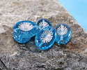 Czech Glass Aquamarine w/ Silver Oval Star Window 14x10mm