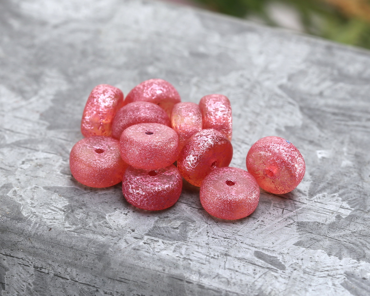 Czech Glass Textured Rosaline w/ Metallic Pink Wash Heishi 4x8mm