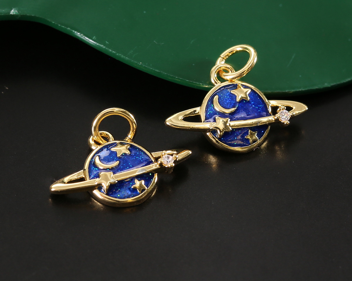 18k Gold (plated) Blue Enamel Saturn Focal 15.5x10mm