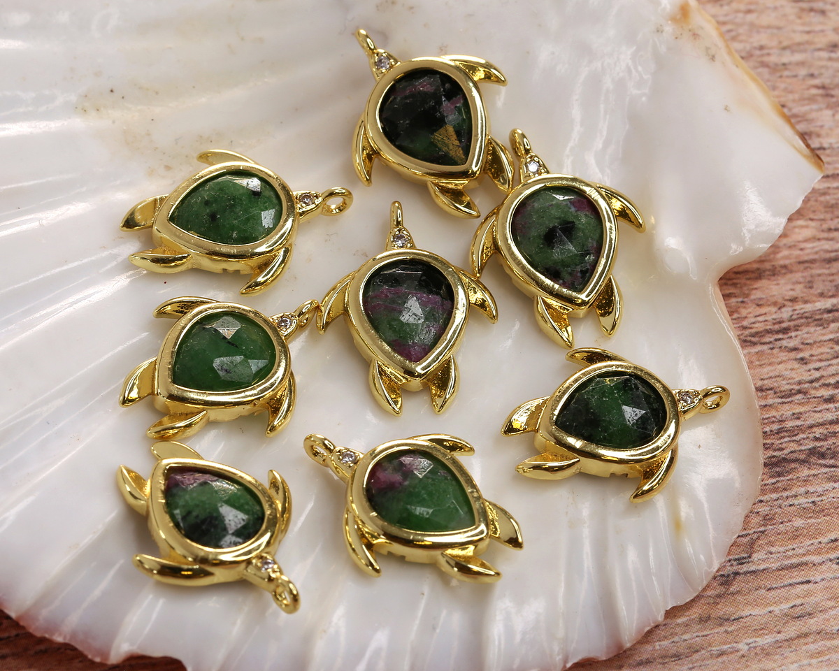 Ruby Zoisite w/ Gold Finish Sea Turtle Focal 15x19mm