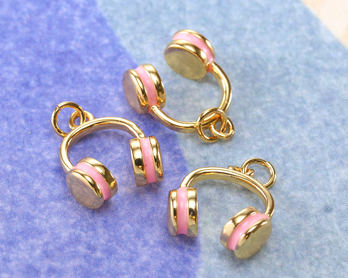 Rose Enamel w/ Gold Finish Headphones Charm 14x16mm