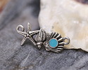 Antique Silver (plated) Aqua Enamel Sea Elements Focal Link 26x11mm