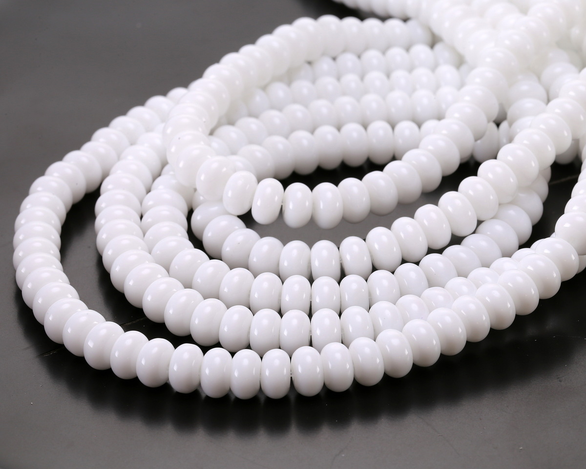 White Glass Rondelle 5x8mm
