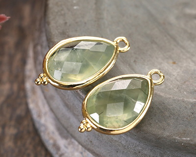 Prehnite w/ Gold Finish Faceted Teardrop Focal 12x21mm