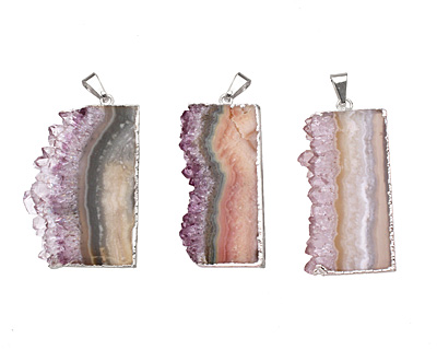 Amethyst Slice Pendant Set in Silver (plated) 22-25x47-48mm