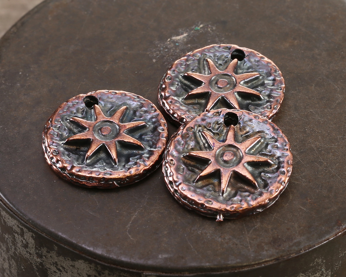 Mykonos Antique Copper (plated) Sun Coin Focal 22mm