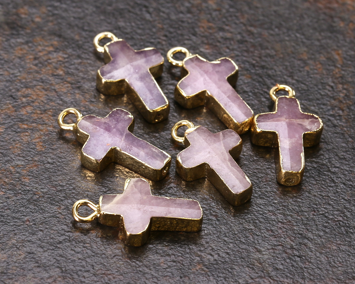 Dogtooth Amethyst Faceted Cross Focal w/ Gold Finish 10x15mm