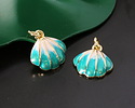 18k Gold (plated) White & Turquoise Enamel Scallop Shell Focal 12x12.5mm