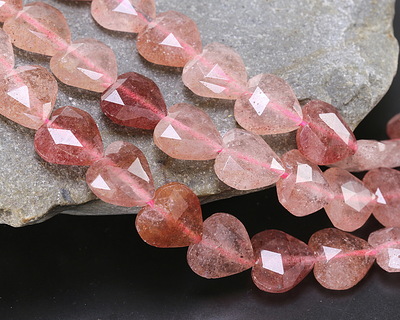 Strawberry Quartz Microfaceted Heart 13-14mm