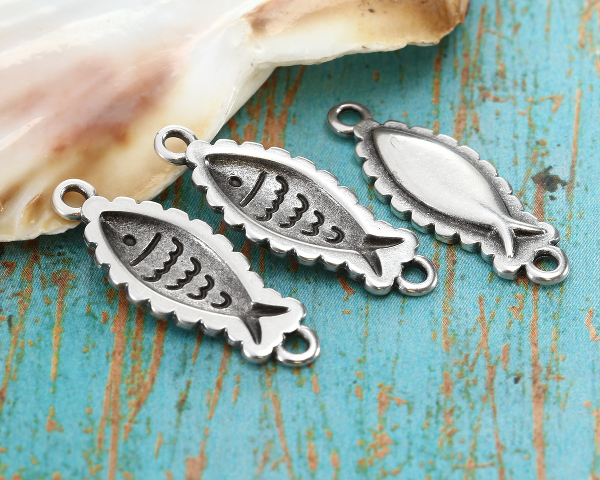 Antique Silver (plated) Fish Impression Focal Link 27x10mm
