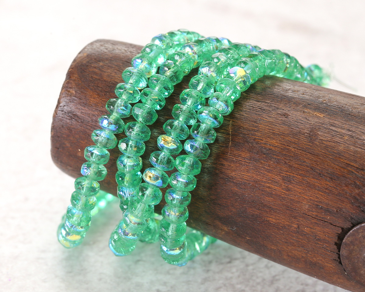 Czech Glass Sea Green AB Fire Polished Rondelle 2x3mm
