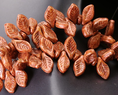 Czech Glass Bisque Picasso w/ Copper Wash Leaf Drop 6x12mm
