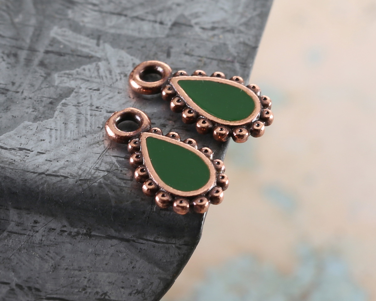 TierraCast Antique Copper (plated) Green Deco Drop Pendant 8x14mm