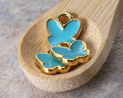 24K Gold (plated) Turquoise Enamel Butterfly Focal 9x9.5mm