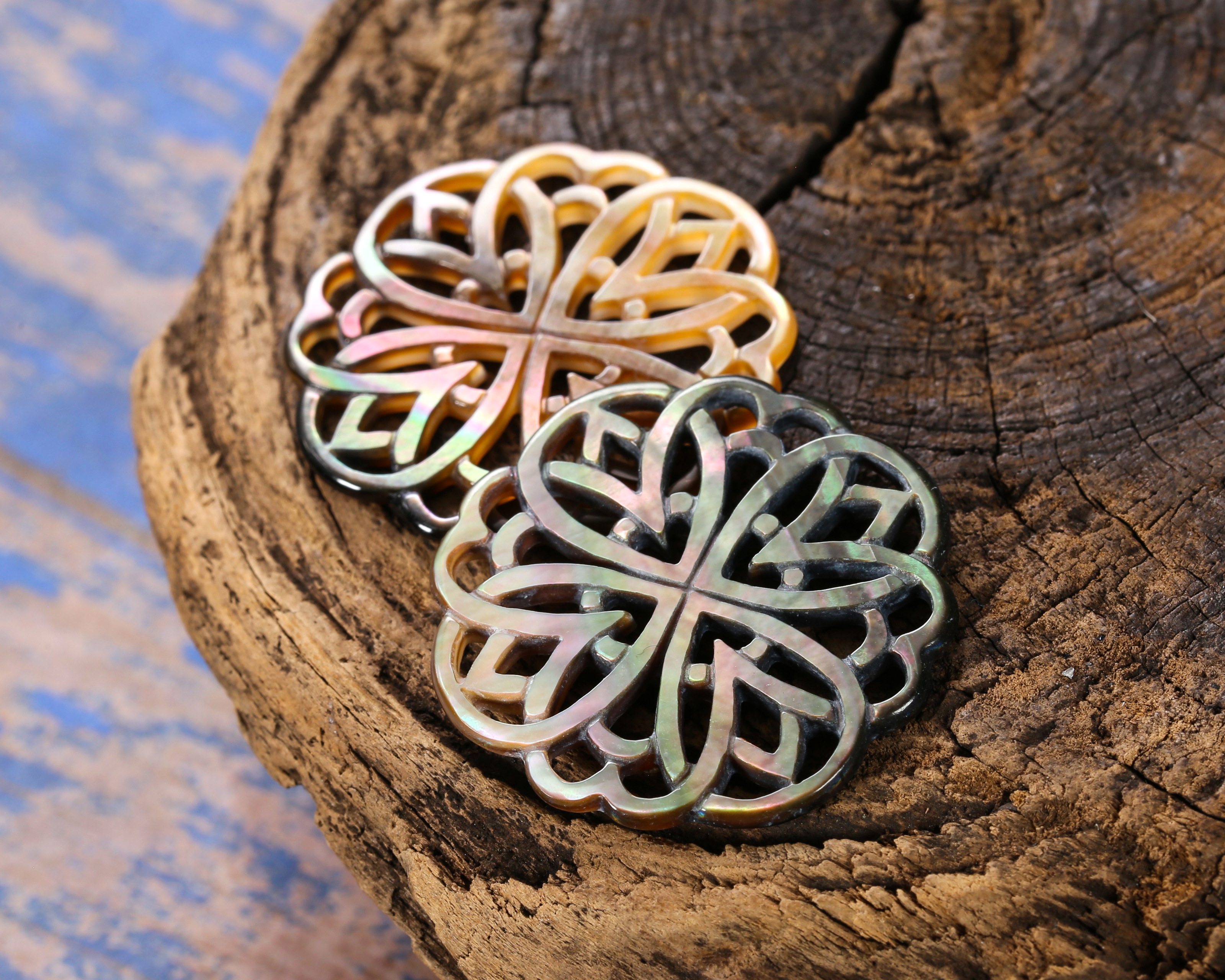 Black Lip Shell Carved Celtic Floral Focal 29-30mm