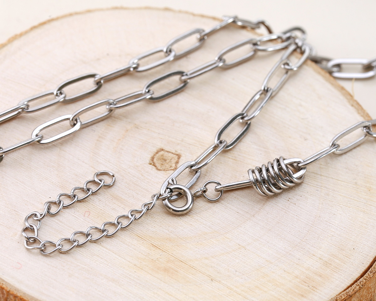 Stainless Steel Paperclip Chain, 18" Finished w/ 7 jump rings & 2" extender, 11x4mm links