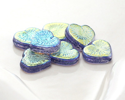 Czech Glass Thistle AB Starburst Heart 13x14mm