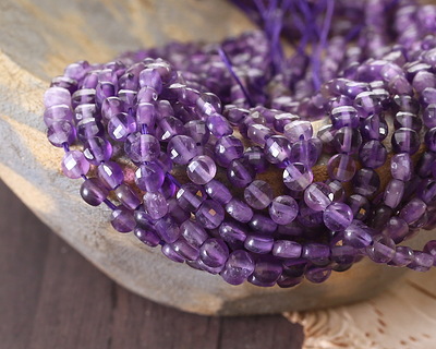 Amethyst Faceted Puff Coin 4mm