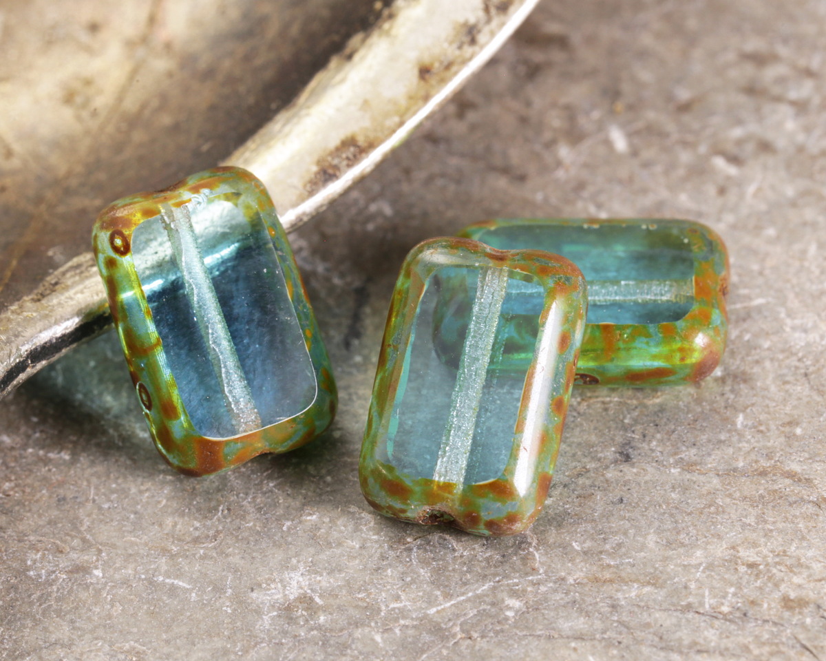thumbnail image 2 of Czech Glass Rectangle Beads – 12x8mm Opaque Red With Picasso Finish (12 Pcs) 2 of 3