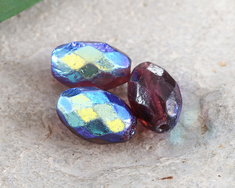 Czech Glass Textured Amethyst AB Fire Polished Rice 12x8mm