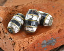 Nepalese Brass Barrel Bead w/ Black Agate & White Shell 13-15x8-9mm