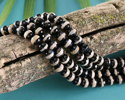 Tibetan (Dzi) Agate Black w/ White Band Faceted Round 6mm