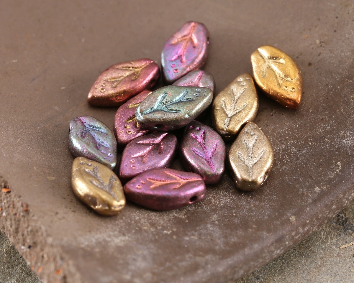 Czech Glass Autumn Metallics Leaf Drop 6x10mm