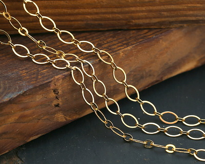 Hamilton Gold (plated) Flat Large & Small Oval Cable Chain, 50m Spool