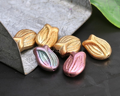 Czech Glass Matte Autumn Metallics Tulip 16x12mm