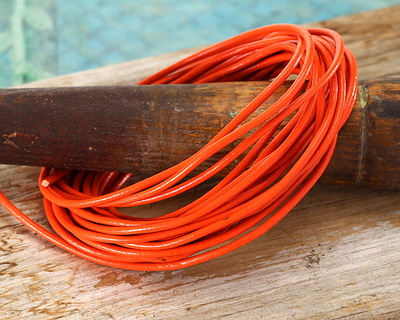 Orange Round Leather Cord 2mm, 16 feet