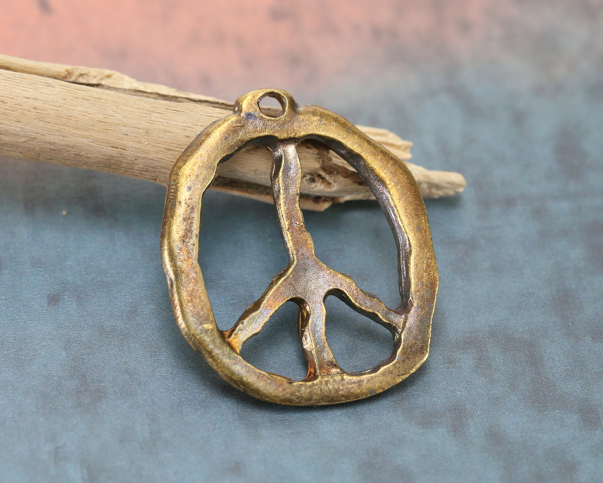 Mykonos Antique Brass (plated) Peace Sign Pendant 27x34mm