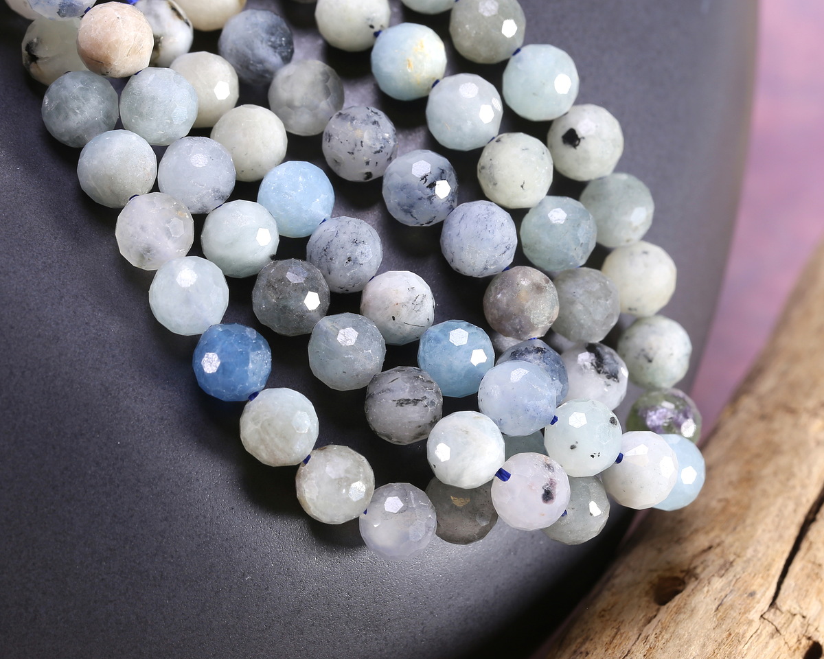 Devil Blue Aquamarine (w/ Black Tourmaline Inclusions) Faceted Round 7mm