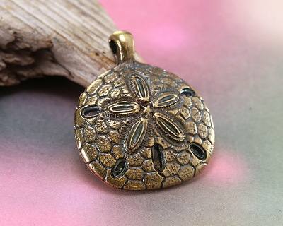 Mykonos Antique Brass (plated) Large Sand Dollar Focal 31x36mm