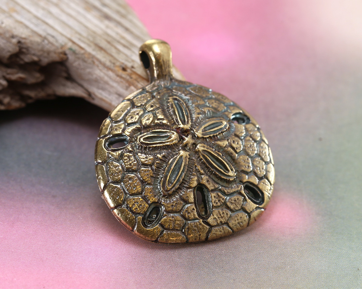 Mykonos Antique Brass (plated) Large Sand Dollar Focal 31x36mm