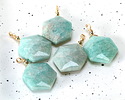Brazilian Amazonite w/ Gold Finish Faceted Hexagon Wire Wrapped Pendant 20x25mm