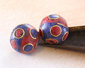 Nepalese Coral & Lapis w/ Brass Dots Round Bead 17-19mm