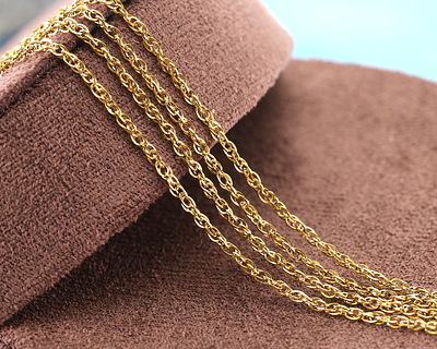 Waterproof 18K Gold PVD Plated Stainless Steel Figaro Chain, 1.25x1.64mm links, 5' Package