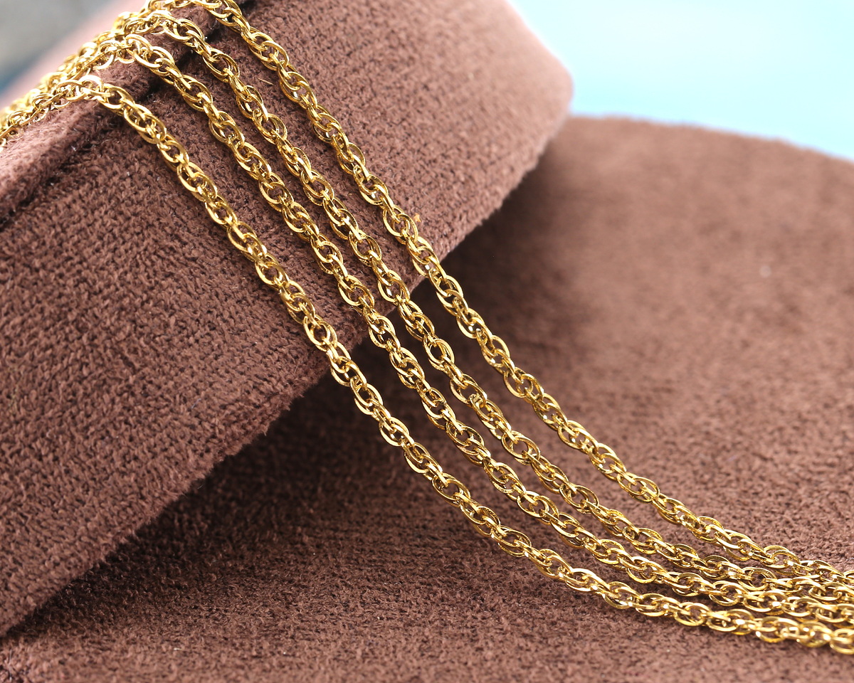 Waterproof 18K Gold PVD Plated Stainless Steel Figaro Chain, 1.25x1.64mm links, 5' Package
