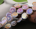 Czech Glass Laser Etched Spiral Ammonite on White Opal w/ Metallic Rainbow Finish Coin 14mm