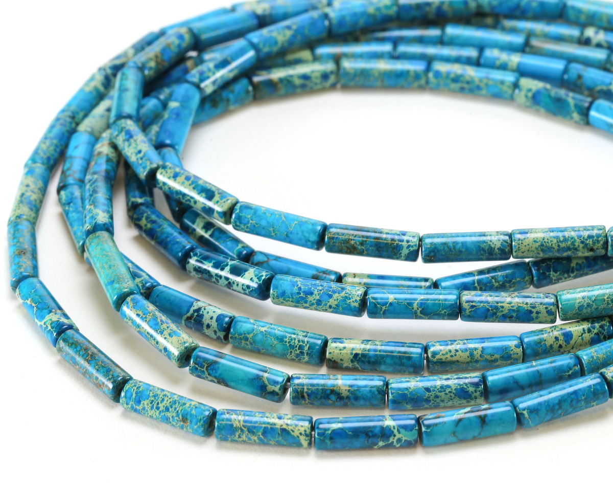 Teal Impression Jasper Tube 14x4mm
