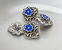 TierraCast Antique Silver (plated) Cobalt Blue Enamel Flower Square Button 14x15mm