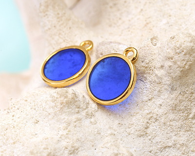 24K Gold (Plated) Transparent Cobalt Blue Resin Round Focal 12x14mm